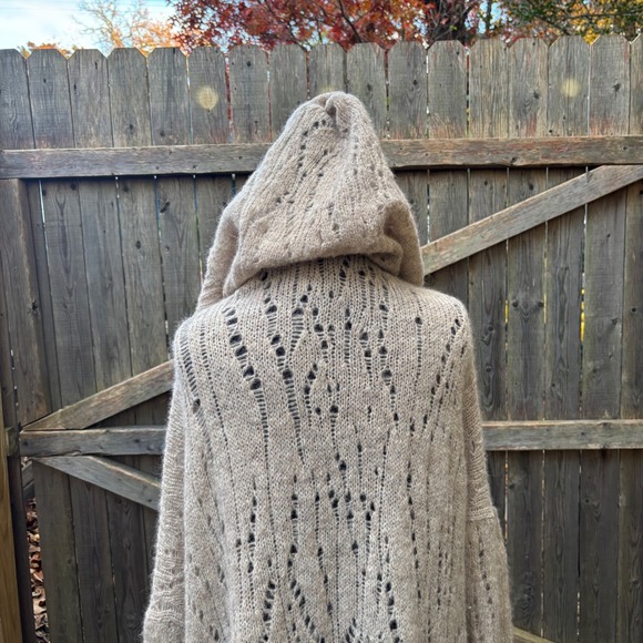 Free People Alpaca Blend Hooded Cardigan Sweater Open Front Oversized Beige boho - Picture 5 of 10